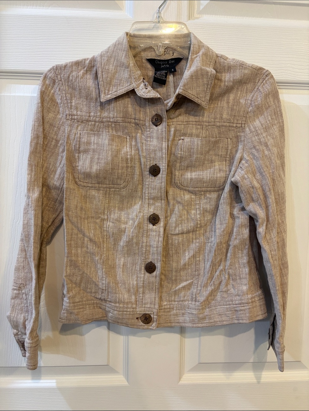 Chapter One Beige Button-Front Linen Jacket